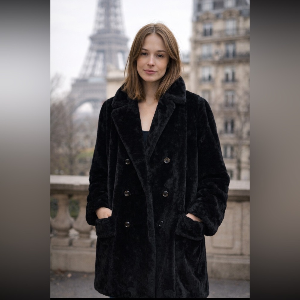 Vintage Jonathan Logan Davis of Boston Black Fur Car Coat 1960s-70s Sz M